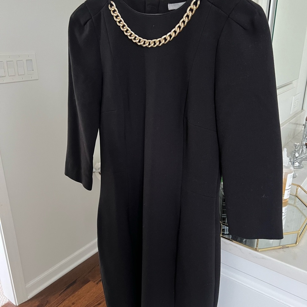H&M Black and Gold Puff Sleeve Sheath Dress